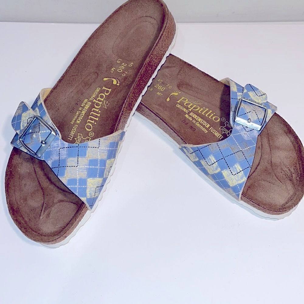 Papillo original Birkenstock’s fussbett blue plaid sandals